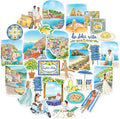 Navy Peony Coastal Italy Travel Stickers (29pcs) - Watercolor, Waterproof, Amalfi Summer, Beach-Themed Vacation Decals for Scrapbooks, Waterbottle