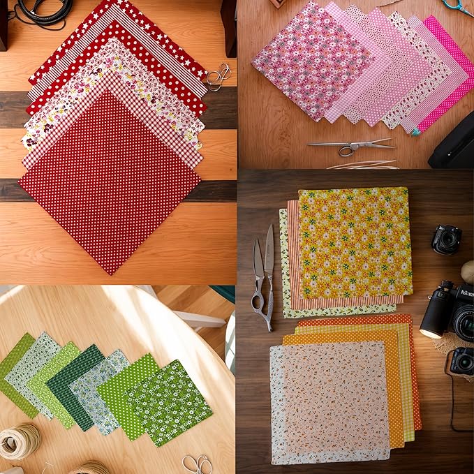 42 Pieces Cotton Fabric Squares for Quilting,9.8 x 9.8 inches, Floral and Pattern Prints, Pre-Cut Bundle for DIY Sewing
