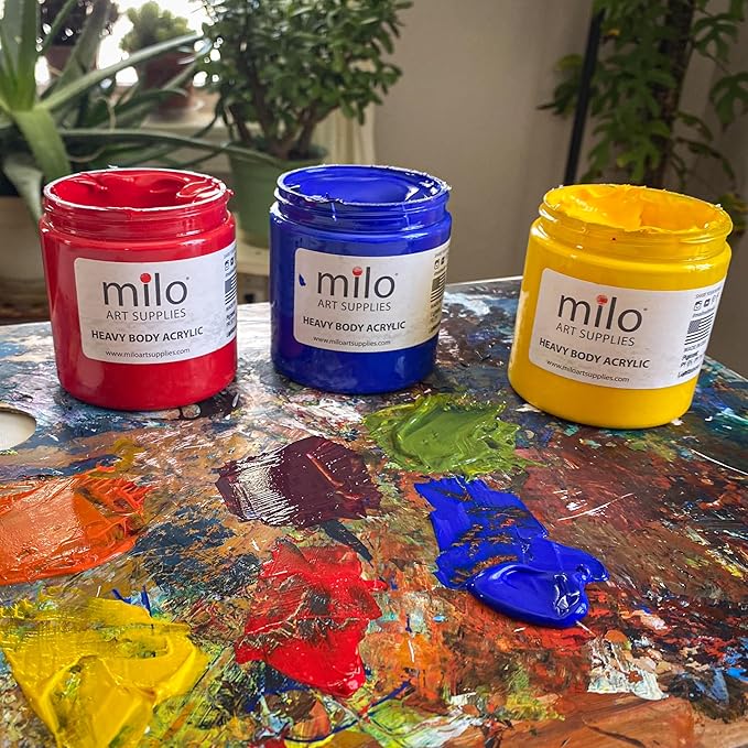milo Acrylic Paint Set of 8 Colors | 8 ounce Jars | Heavy Body Acrylic Painting Set | Made in the USA | Non-Toxic, Holds Texture and Brush Strokes