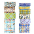 10 Rolls Vintage Floral Washi Tape Set Pastel Plaid Arts Adhesive Tapes Soft Colors Decorative Masking Tape Sets for Craft, Kids, Scrapbook, DIY, Gift Wrapping (Blue Bow)
