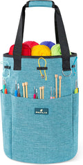 PAVILIA Crochet Bag Knitting Bag Organizer, Yarn Bag Storage Tote for Crocheting On The Go, Knitting Accessories Supplies Holder with Grommets, Gift for Crochet Lovers Knitters (Turquoise Blue)