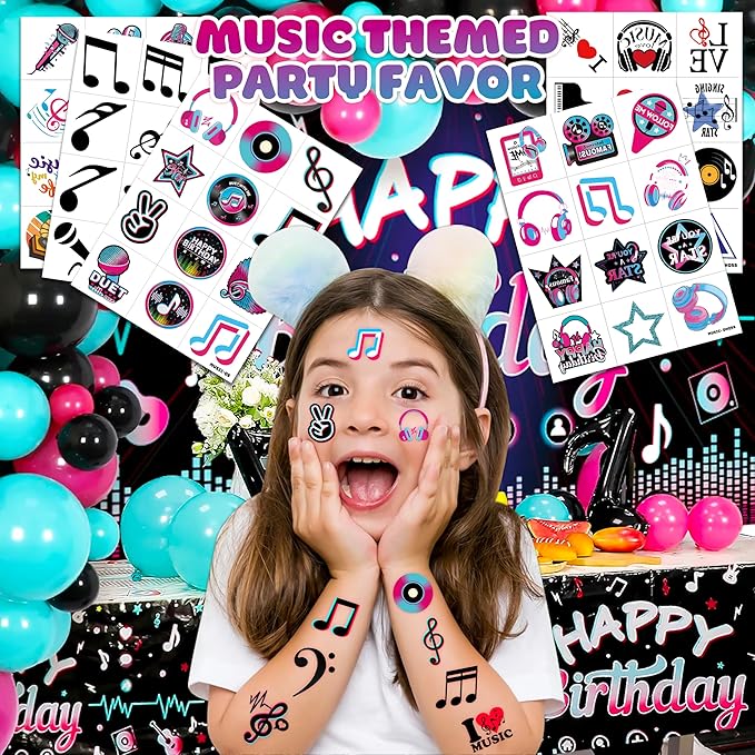 60 PCS Music Note Notes Musical Motivational Pre-Cut Temporary Tattoos for Kids Birthday Themed Party Supplies Decorations Favors Super Cute Instrument Stickers Tattoo Gifts for Girls Boys