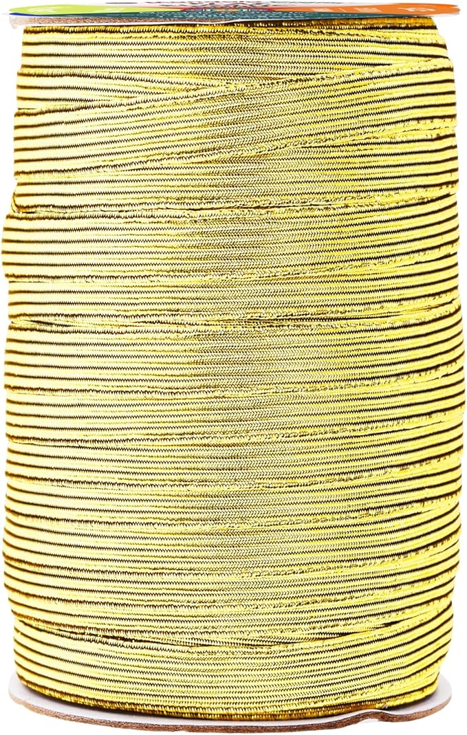 Mandala Crafts 16mm 20 Yds Roll of Metallic Gold Elastic Bands for Sewing - 5/8 Flat Elastics Cord - 5 8 Inch Braided Stretch Straps for Crafting