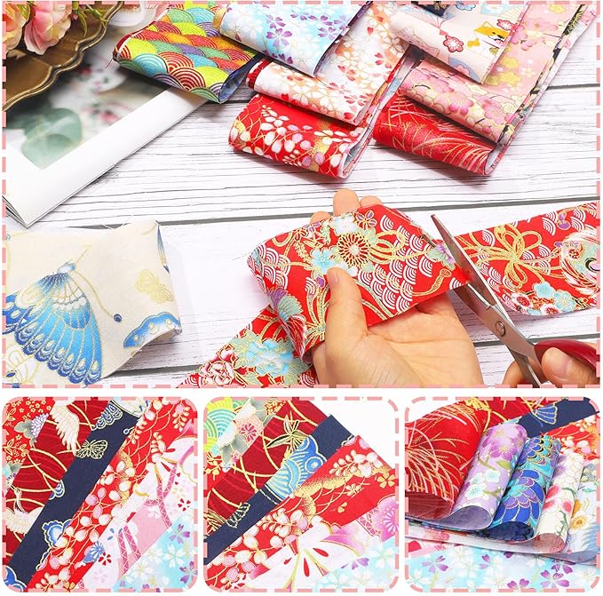 Tegeme 40 Pcs Japanese Jelly Fabric Strips for Quilting, Patchwork Roll 2.55 Inch Roll up Cotton Fabric Patchwork Craft for Quilters and Sewing DIY Crafts (Japanese Style)