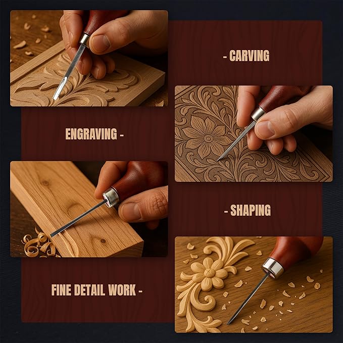 UJ Ramelson Wood Carving Tools Palm Set for Woodworking, Fine Miniature Detail, Stamp Making, Tile Etching, Mini Chisel and Gouge, 5 Pieces