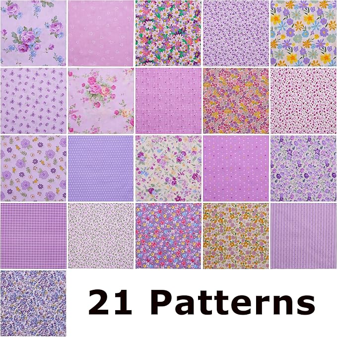 Hanjunzhao 42Pcs 10" Layer Cake Fabric, Pre-Cuts 10x10 inch Fabric Squares for Sewing, Quilting Supplies Cloth, Layer Cakes 10 inch Squares for Quilting - Purple