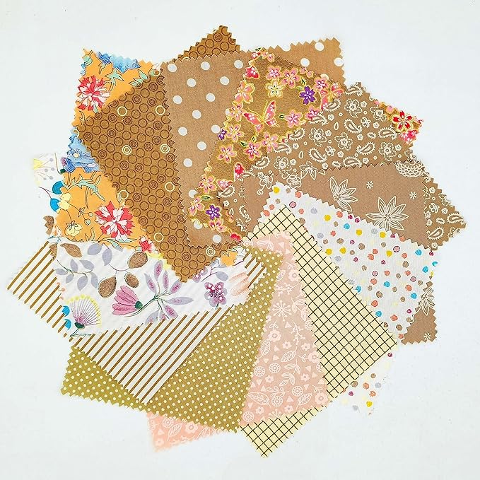 iNee Charm Packs for Quilting 5 inch, Precut Cotton Quilting Fabric Bundle, 48-5" Charm Squares, Light Coffee