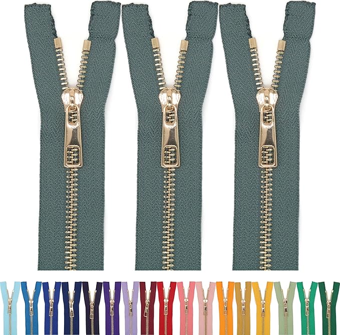 #5 Gold Metal Zipper - 50+ Colors - 3 PCS - (4-14 inches) Sizes - Luxury Lightweight Handcraft Metal Zippers with pulls for Purses Bags Pockets Shoes Sewing & Crafts DIY ZP025411