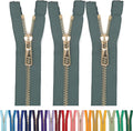 #5 Gold Metal Zipper - 50+ Colors - 3 PCS - (4-14 inches) Sizes - Luxury Lightweight Handcraft Metal Zippers with pulls for Purses Bags Pockets Shoes Sewing & Crafts DIY ZP025414