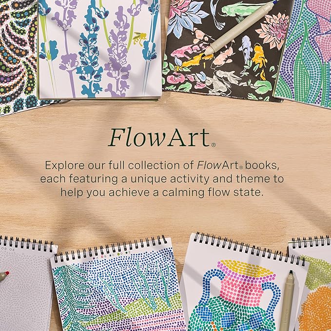 Lifelines FlowArt Activity Pad, 2-Pack & Bonus Pad - Guided Dot Art Meditations with Markers - Dot-by-Letter & Stamp-by-Shape Coloring Books for Tweens, Adults & Seniors
