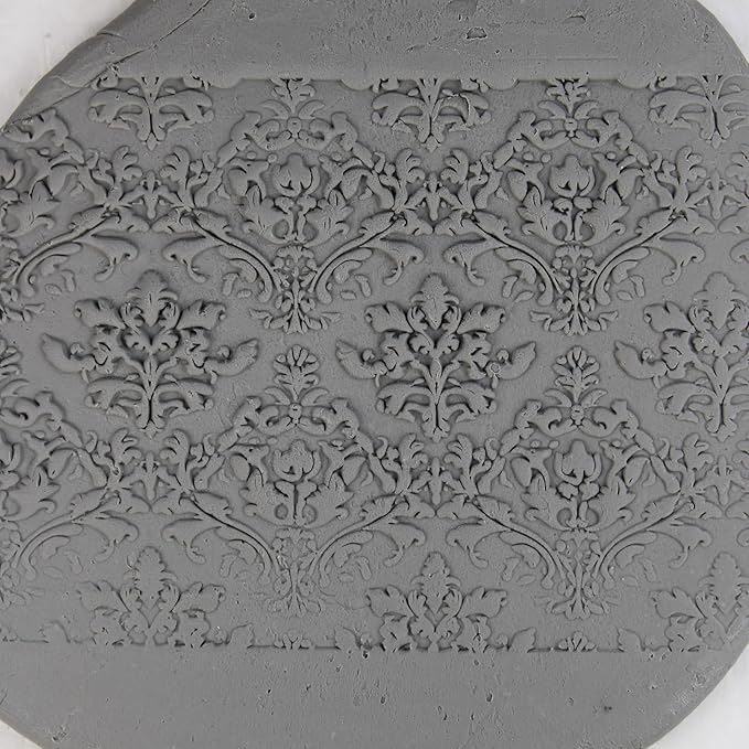 Victorian Damask Clay Texture Roller (4") - Seamless Set #01 - Embossing Pattern Roller for Polymer & Ceramic Clay, Pottery & Crafts
