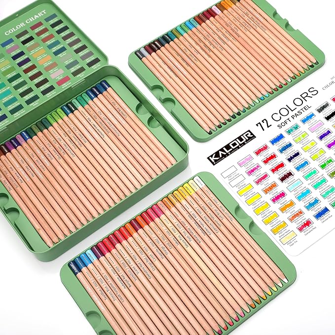 KALOUR Pro Pastel Chalk Colored Pencils,Set of 72 Colors,Color Charcoal Pencils for Drawing Sketching Coloring Shading,Art Supplies for Adults Artists
