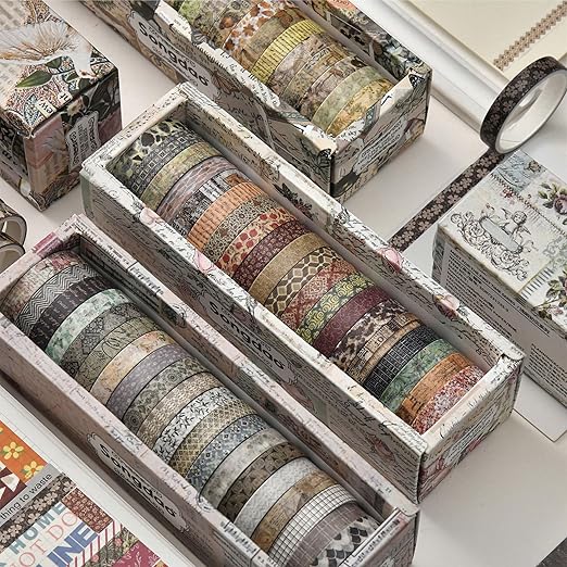 20 Rolls Skinny Vintage Washi Tape Set Retro Arts Adhesive Tapes Basic Patterns Decorative Masking Tape Sets for Craft, Kids, Scrapbook, DIY, Gift Wrapping (Through The Years)