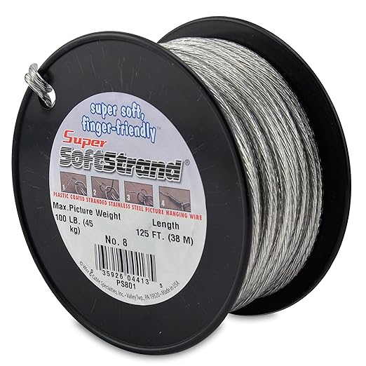 Super Softstrand, Vinyl-Coated Stranded Stainless Steel Picture Wrapping Wire, Size #8, 100 lb / 45 kg, 125 ft / 38 m