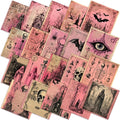 Ganeen 60 Pcs 10 x 10 Inch Pink Gothic Halloween Quilting Fabric Squares Vintage Pink Ghost Fat Patchwork Precut Strips Retro Bat Skull Fabric Bundles for DIY Craft Sewing Quilt Material Handmade