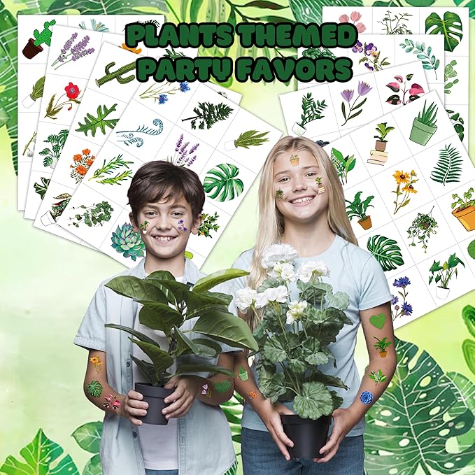 96 PCS Plants Save The Earth Day Pre-Cut Temporary Tattoos Themed Birthday Party Decorations Favors Supplies Décor Environment Tree Flowers Tattoo Stickers Gifts For Game Boys Girls Classroom School