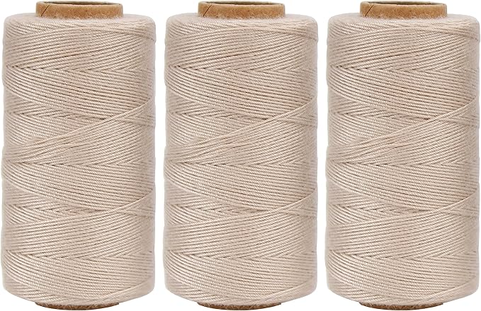 Lusecarl Polyester Thread 110 Yards Each Spool for Hair Extensions, 3 Rolls Weave Sewing Threads for Hand Sewing, Making Wigs DIY (3 Thread, Blond)