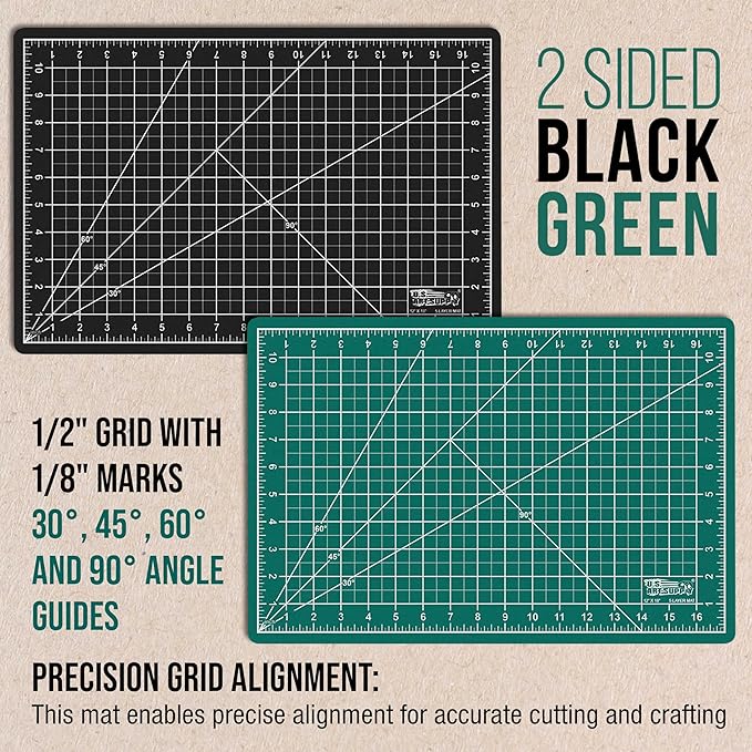 U.S. Art Supply 12" x 18" Self-Healing Cutting Mat 5-Ply (2 Pack) - Double-Sided Green/Black Craft Mat, Non-Slip Cutting Mats for Crafts, Sewing, Quilting, Scrapbooking
