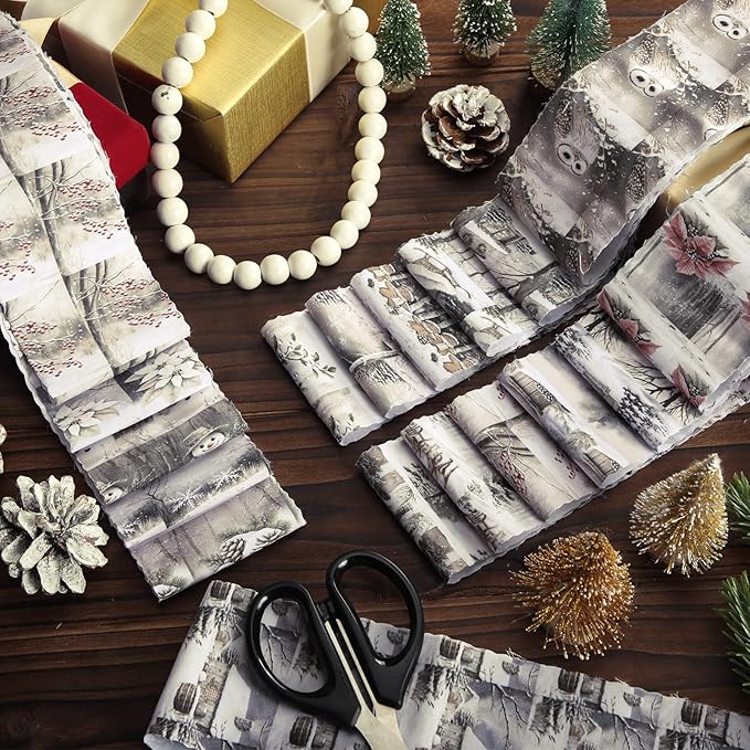 40 Pcs Neutral Christmas Quilting Fabric Roll 2.56 Inch Beige Winter Precut Fabric Square Jelly Patchwork Santa Nutcracker Snowflake Strips Material for Xmas Holiday Craft Sewing Panels DIY