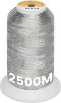 New brothread Single Huge Spool Metallic Embroidery Machine Thread 2500M (2735Y) Each for Commercial and Domestic Embroidery Machines - Silver M-019
