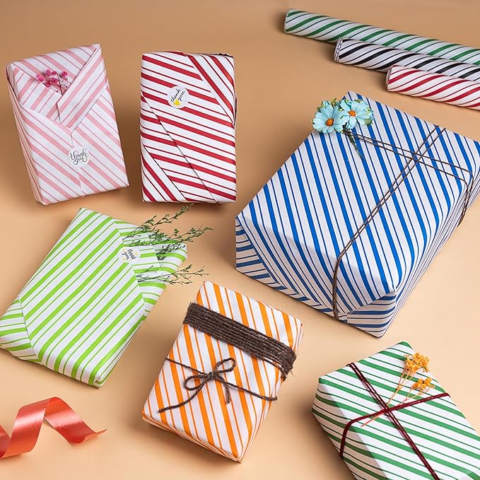 Purple Papers Wrapping Paper - Mini Roll - 18 Inch X 33 Feet - Stripes Design for Birthday, Holiday, Wedding, Baby Shower (Black)