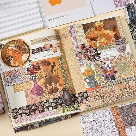 12 Rolls Exotic Charm Washi Tape Set Floral Arts Adhesive Tapes Geometric Garden Decorative Masking Tape Sets for Craft, Kids, Scrapbook, DIY, Gift Wrapping (Amber Tranquility)
