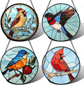 Stained Glass Window Hanging 4 Pcs Set Cardinal Blue Birds Large 15" - Suncatcher Door Garden Sun Catcher Decor Birthday Mother's Day for Bird Lovers Men Woman Nana Friend