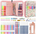 LOOEN 61Pcs Ergonomic Crochet Hooks Set, 22size (0.75mm-10mm), with Case for Arthritic Hands, Extra Long Crochet Needles, Nice Gift (Pink)