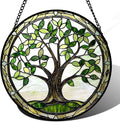 Stained Glass Window Hanging - Brown Tree Trunk Green Leaves Sun Catcher for Door Garden Home Decor Plant Suncatcher Christmas Mother's Day Birthday Gifts for Women Men Mom Nana 15 in