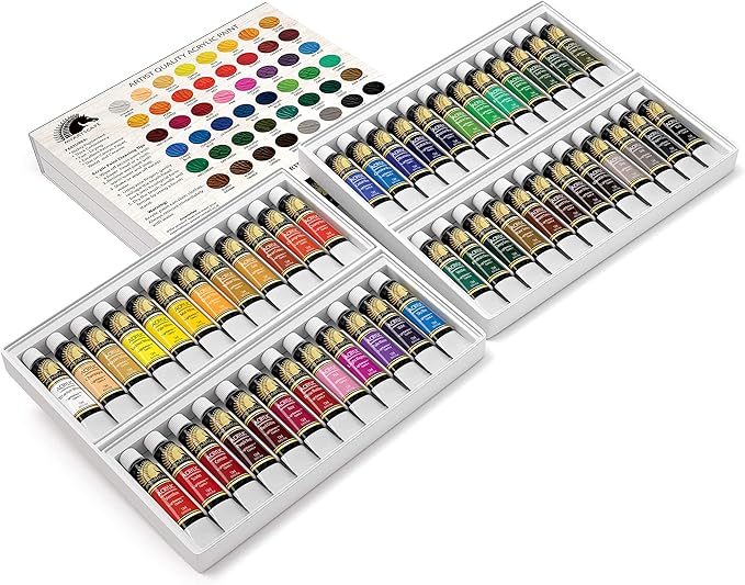 MyArtscape Acrylic Paint Set - 48 x 12ml Tubes - Lightfast - Heavy Body - Non Fading - Vibrant Colors - Artist Quality Painting Supplies - Professional Grade Paints