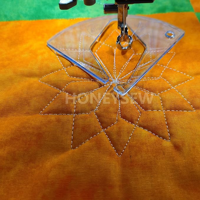 HONEYSEW Free Motion Quilting Template Sewing Ruler Templates for Most of Domestic Sewing Machine (#1 Fan Diamond)