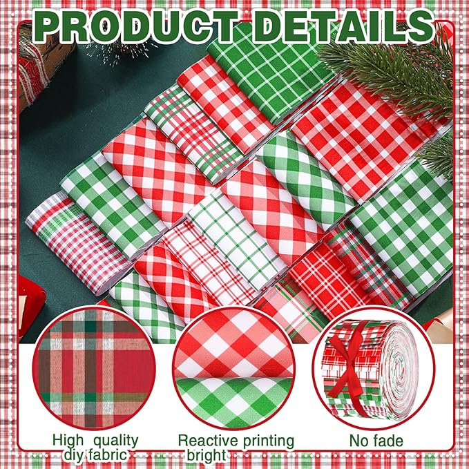 40 Pcs Vintage Plaid Christmas Quilting Fabric Jelly Fabric Squares Patchwork Roll 2.56 Inch Red Green and Pink Plaid Patchwork Retro Precut Strips for Xmas Craft Sewing DIY Handmade
