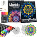 Adult Coloring Book for Women Relaxation, Spiral Bound Mindfulness Coloring Book with 24 Colors Markers for Adult, Anxiety Relief Gifts with 48 Pictures (Hand-Drawn Mandala)