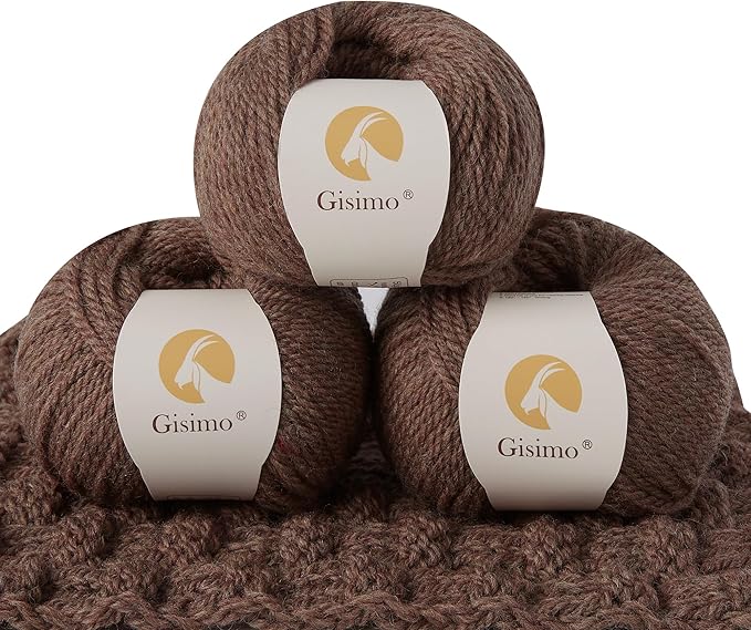 100% Merino Wool Yarn, 3-Ply Luxurious and Soft Yarn for Hand Knitting & Crocheting(Mocha, 3Balls)