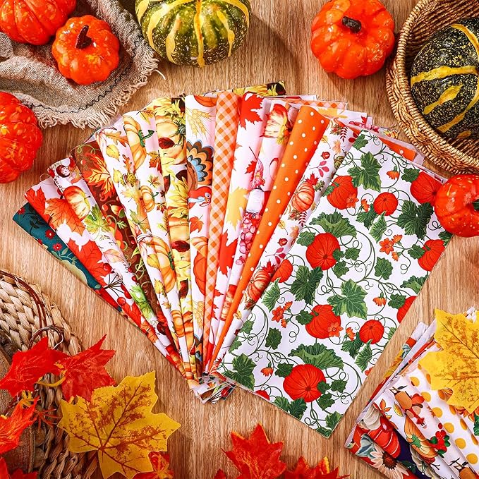 Tudomro 70 Pcs 10 x 10 Inch Fall Quilting Fabric Squares Pumpkin Maple Leaf Fabric Bundles Turkey Sunflower Printed Precut Patchwork Materials for Thanksgiving Harvest DIY Crafts Cloths Handmade