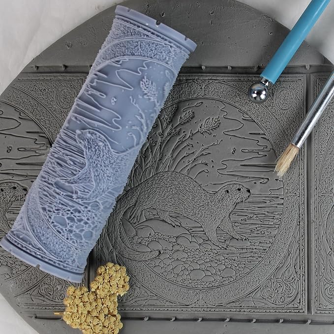 Otter Clay Texture Roller (4") - Freshwater Set #01 - Embossing Pattern Roller for Polymer & Ceramic Clay, Pottery & Crafts
