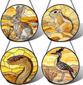 Stained Glass Window Hanging 4 Pcs Set Animals 7.8" - Desert Landscape Yellow Suncatcher Door Garden Sun Catcher Decor Birthday Christmas for Mom Woman Nana Men