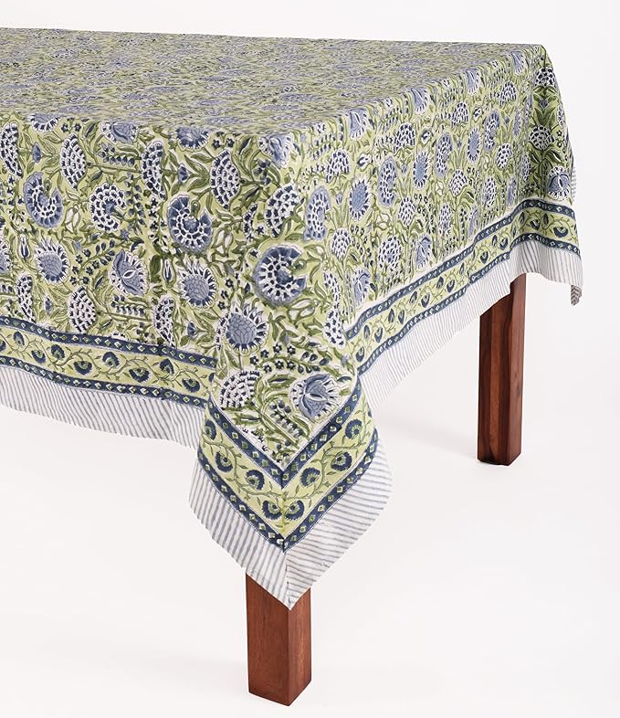 ATOSII Amara 100% Cotton Rectangle Fall Tablecloth, Handblock Floral Linen Table Cloth for Kitchen Dining Table I Parties Weddings Christmas I Fall Home Decor 60 X 108 Inches I 8 Seater