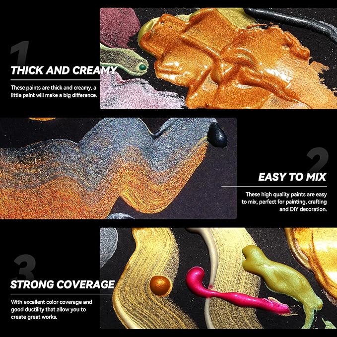 Paul Rubens Acrylic Paint, 12 Colors Metallic Acrylic Paint Set A, 2oz/60ml Bottles, Rich Pigments, Strong Coverage Acrylic Paints For Adults, Artists, Beginners On Canvas Rocks Wood Ceramic Fabric