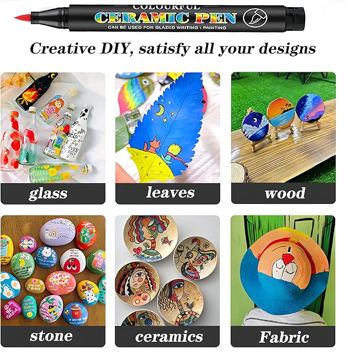 Permanent Marke Ceramics Pens 12 Colors Porcelain Paint Brush Pen for Both Glazed and Unglazed Ceramics Christmas Decoration Wine Markers for Adults