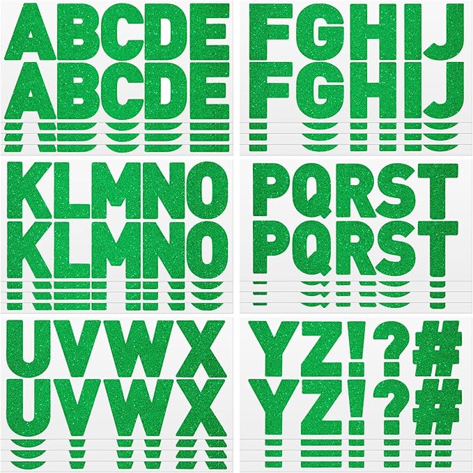 Harloon 232 Pcs 24 Sheets Large Glitter Letter Stickers Big Font Alphabet Letter Self Adhesive Letters Kit Mailbox Stickers for Mailbox Bulletin Boards Classroom Home(Green,2.5 Inch)