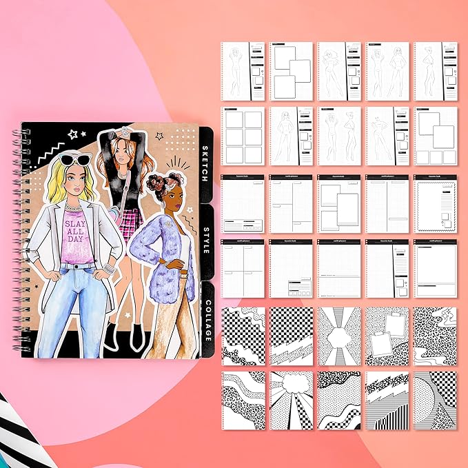 Fashion Angels Runway Fashion Graphic Journaling Set - Fashion Design Activity Journal with Markers, Stencils & Stickers - Teaches Basic Fashion Design - Beginners Fashion Sketch Pad for Kids 8 & Up