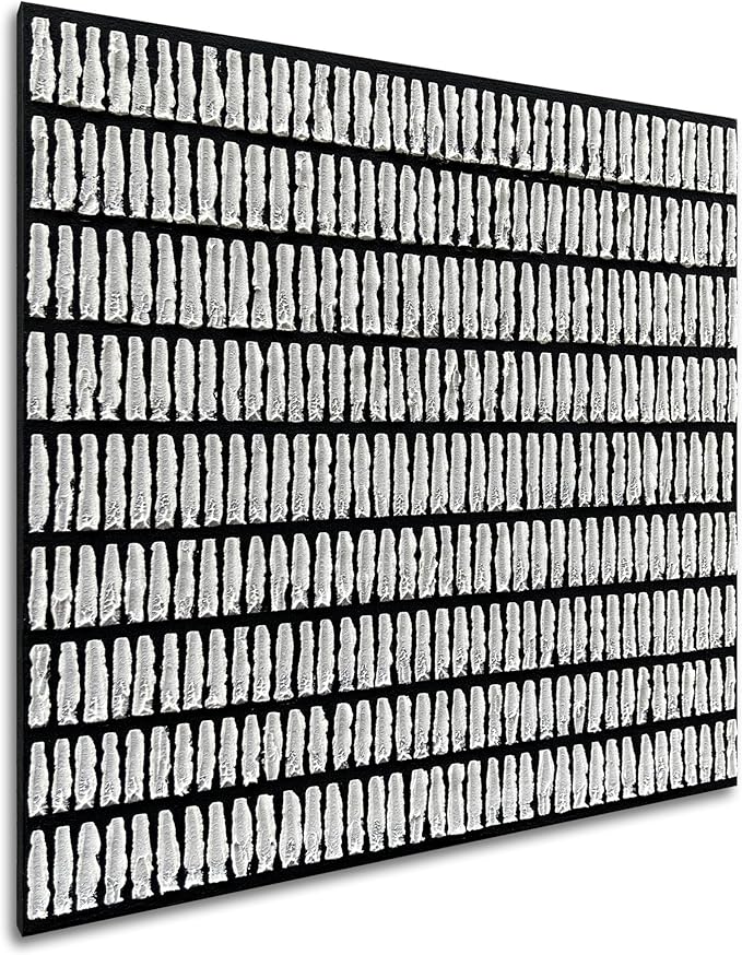 Art White Striped Abstract Art Oil Painting in Modern Minimalist Style. Suitable for use as a Home Decoration Item for Display on The Walls of Living Room, Bedroom or Corridor. 24x24 inches