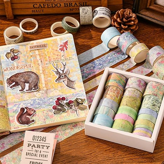 20 Rolls Vintage Washi Tape Set Retro Arts Adhesive Tapes Fleeting Monologue Decorative Masking Tape Sets for Craft, Kids, Scrapbook, DIY, Gift Wrapping (Silence in Paintings)