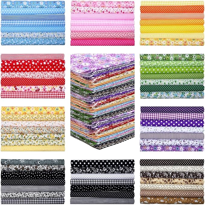 Tudomro 70 Pcs 10 x 10 Inch Cotton Fabric Squares Multicolor Quilting Fabric Bundles Precut Printed Patchwork Materials for Holiday DIY Crafts Cloths Handmade(Stylish Style)