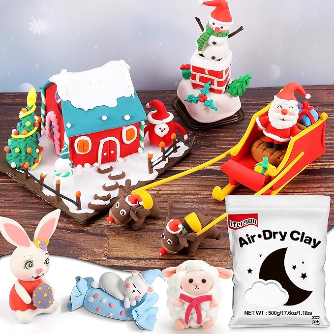 iFergoo White Air Dry Clay, DIY Creative Modeling Clay for Kids, Super Light Magic Clay for Kids Age 3-12, Safe & Non-Toxic, Molding Sculpting