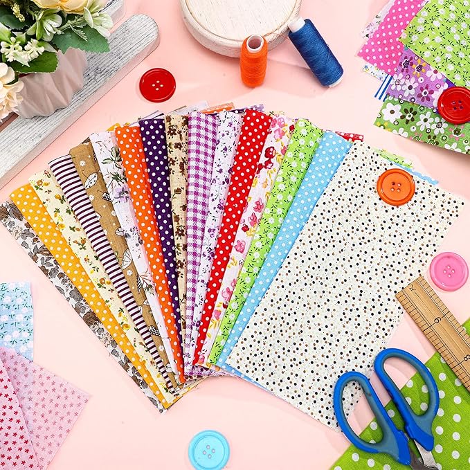 Oudain 100 Pcs 8 x 8 Inch Cotton Fabric Squares Multicolor Precut Quilting Fabric Bundles Floral Patchwork Materials for Holiday DIY Craft Cloths Handmade Sewing Scrapbooking