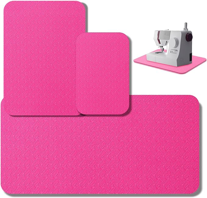3 Pcs Sewing Machine Muffling Mat Pedal Mat Sewing Machine Pad No Slip Rubber Stay in Place Mats for Calms Vibration(Pink,15 x 20 Inch,14 x 9 Inch,17 x 36 Inch)