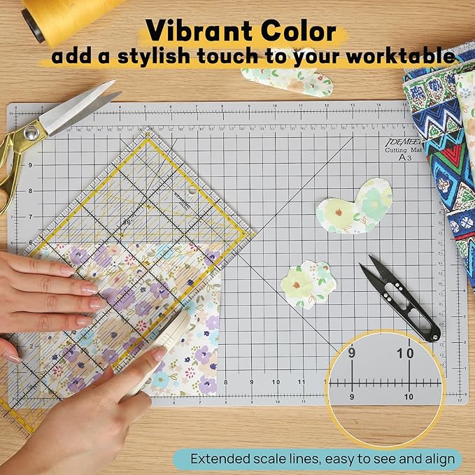 Premium Self Healing Cutting Mat 18'' x 12'', A3 Non-slip Sewing Mat for Quilting, 5-Ply Rotary Cutting Board Double-Sided for Crafts Cutting Fabric Scrapbooking Modeling Projects, Slate Gray