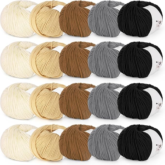 Katech 20 Skeins Cotton Yarn for Crocheting-55% Cotton 45% Acrylic-4 Medium (Worsted)-Super Soft Milk Cotton Yarn-Great Crochet and Knitting Starter Kit for Colorful Craft（Color D）